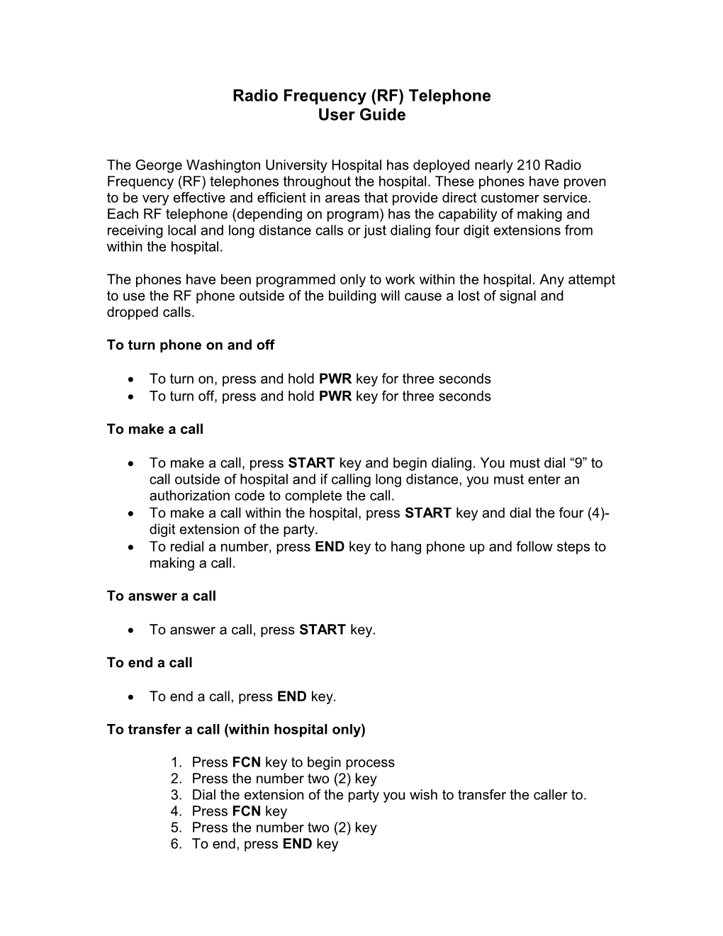 Radio Frequency (RF) Telephone