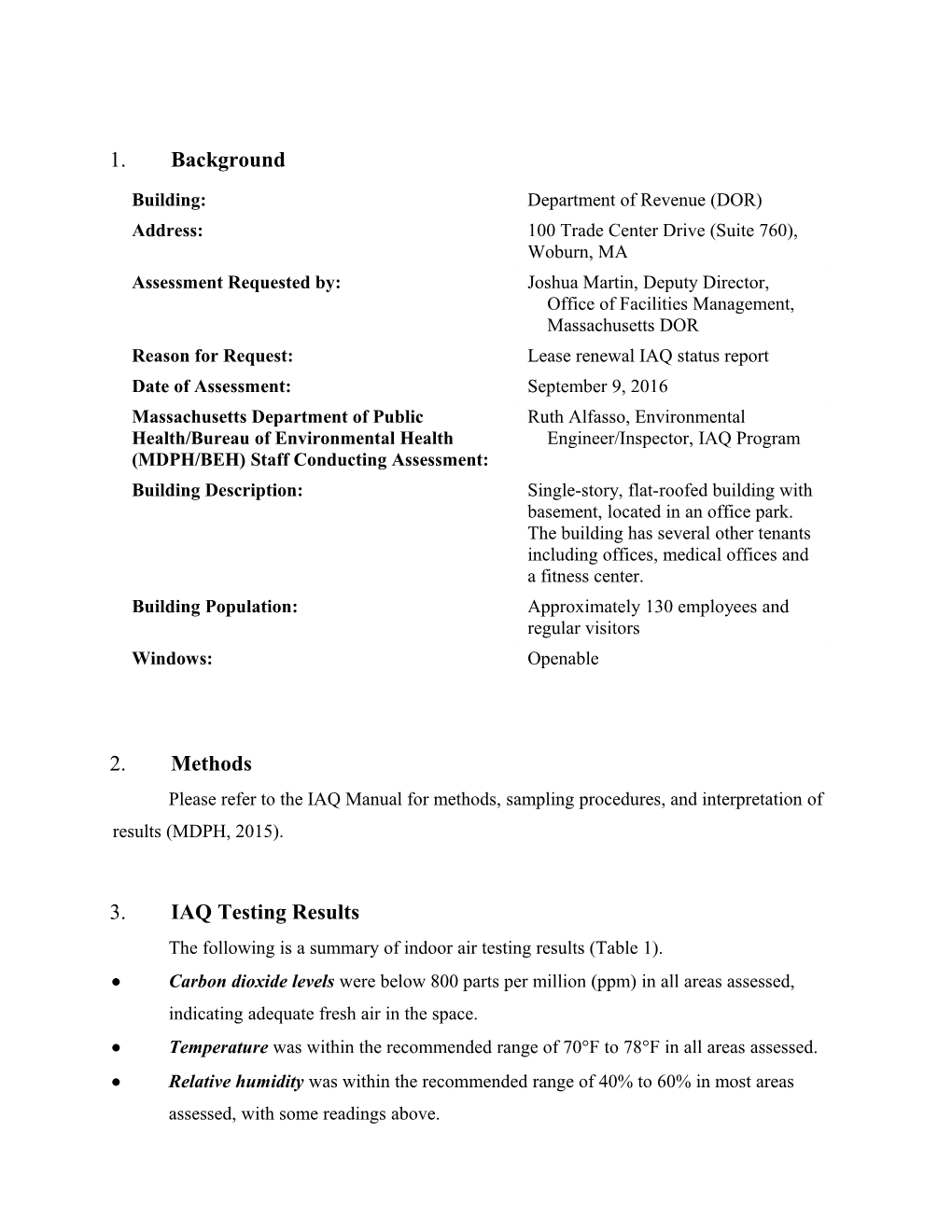 Indoor Air Quality Assessment - Department of Revenue, 100 Trade Center Drive, Suite 760