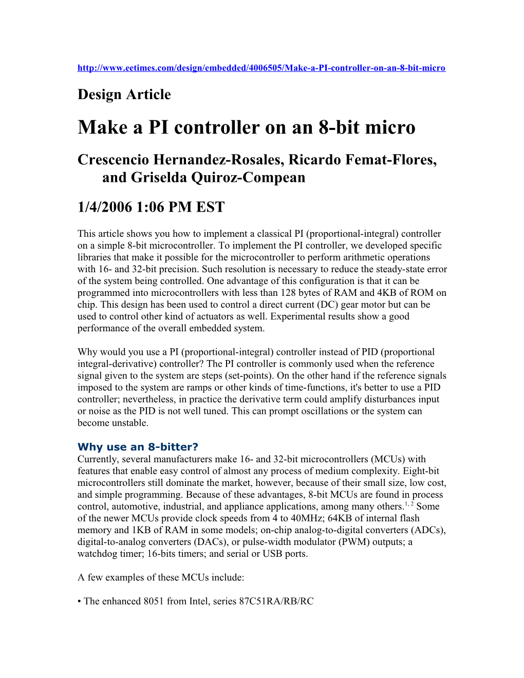 Make a PI Controller on an 8-Bit Micro