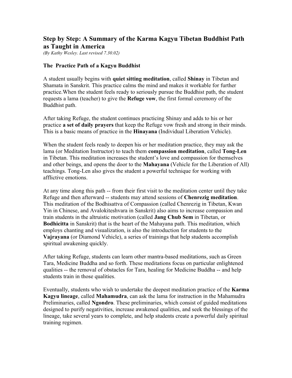 A Summary of the Karma Kagyu Tibetan Buddhist Path
