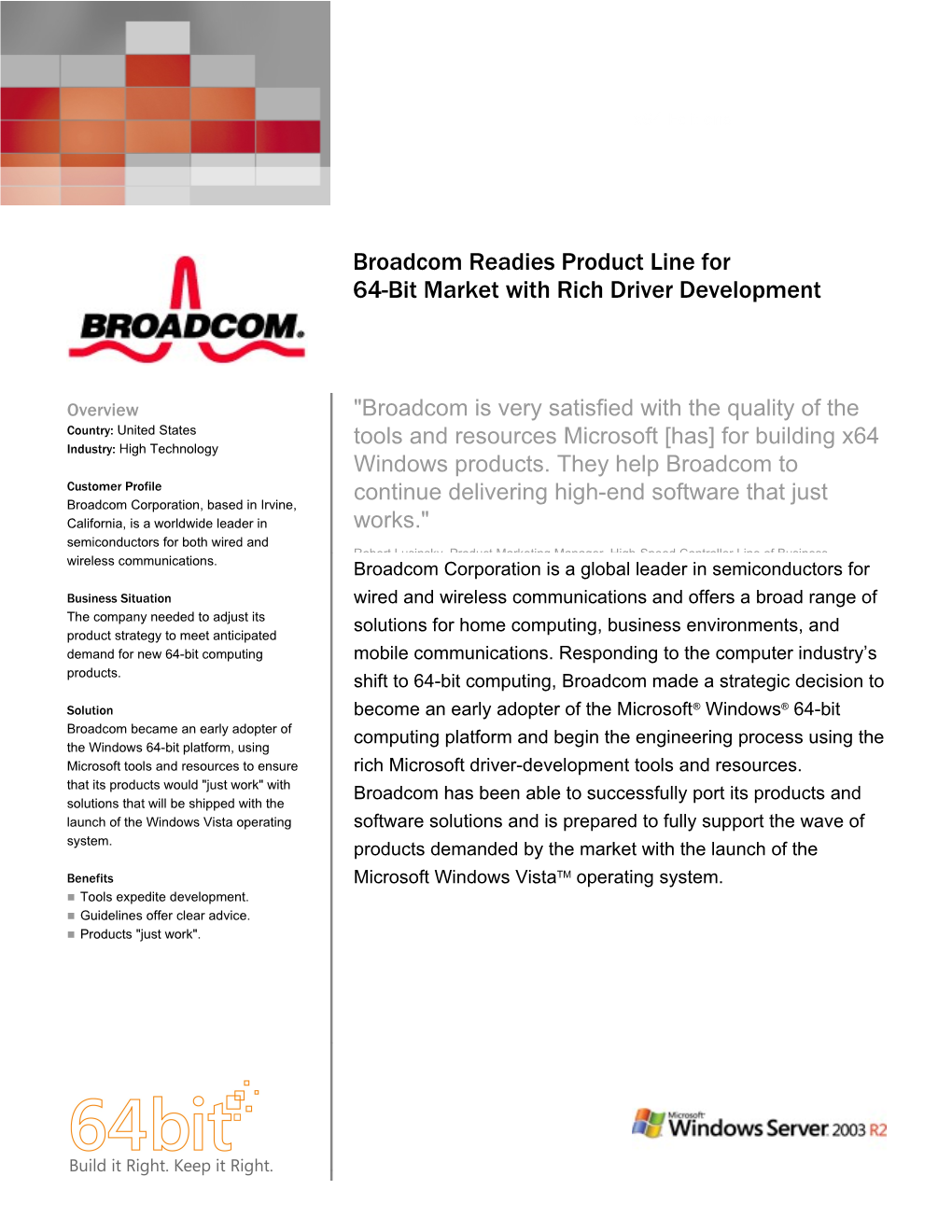 Broadcom Readies Product Line for 64-Bit Market with Rich Driver Development