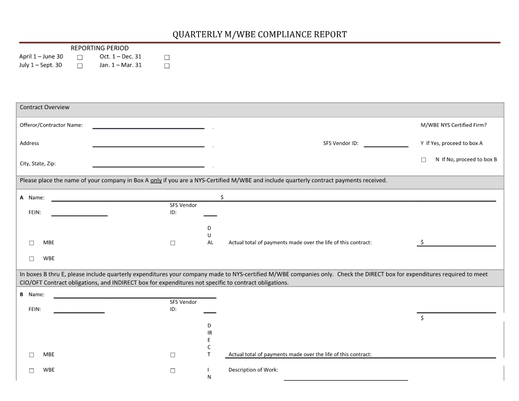 Quarterly M/Wbe Compliance Report