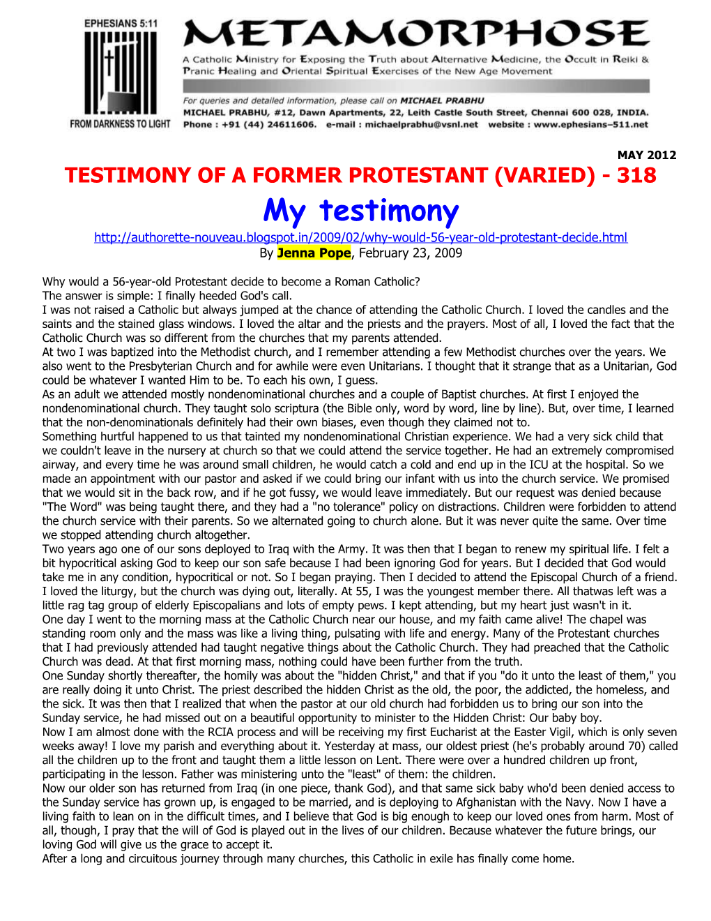 Testimony of a Former Protestant (Varied) - 318