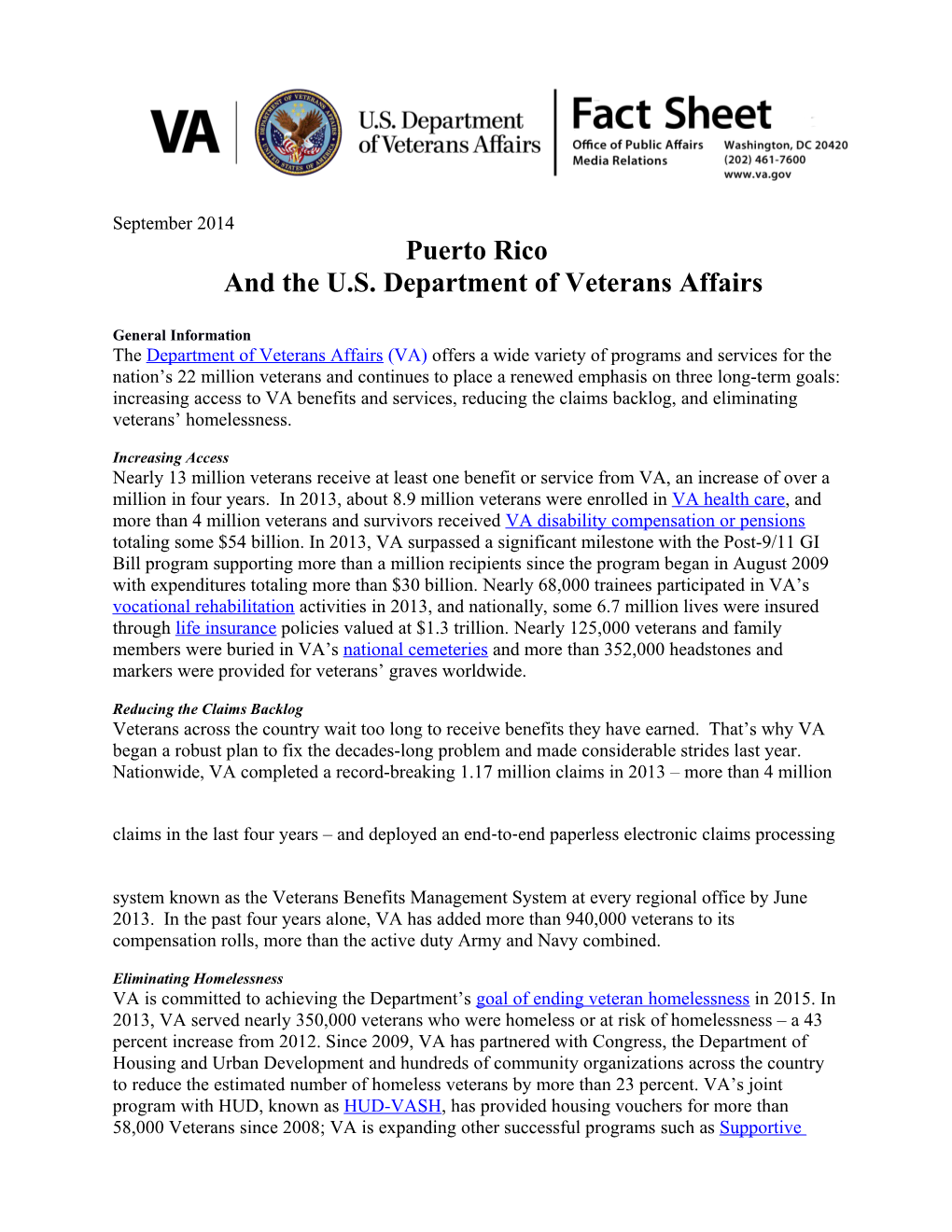 Puerto Ricoand the U.S. Department of Veterans Affairs