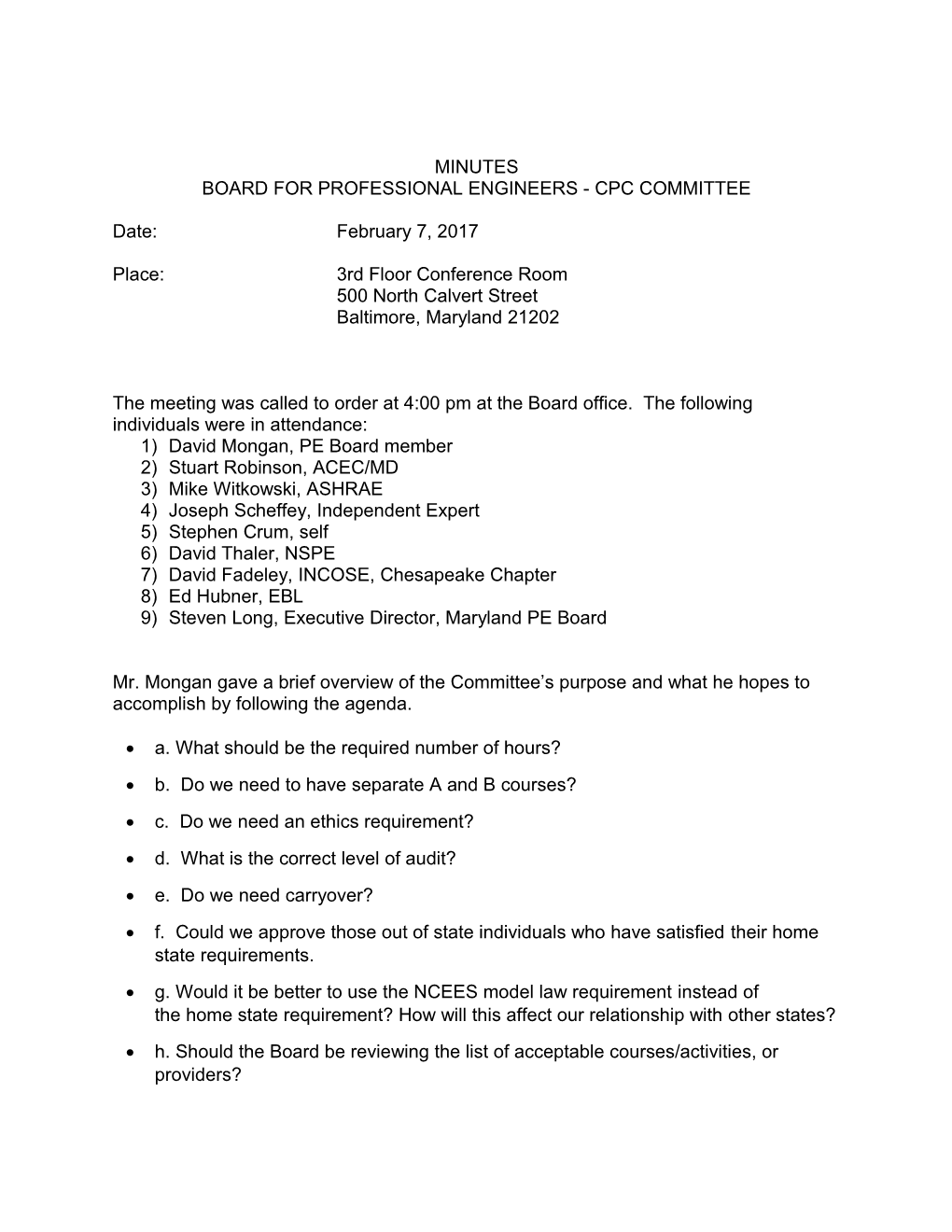 Board for Professional Engineers - Cpc Committee