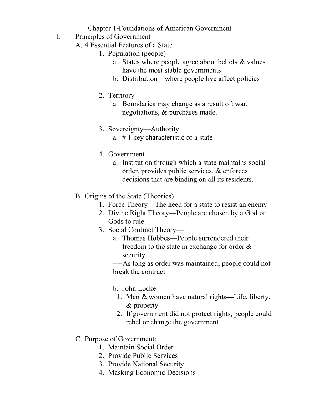 Chapter 1-Foundations of American Government