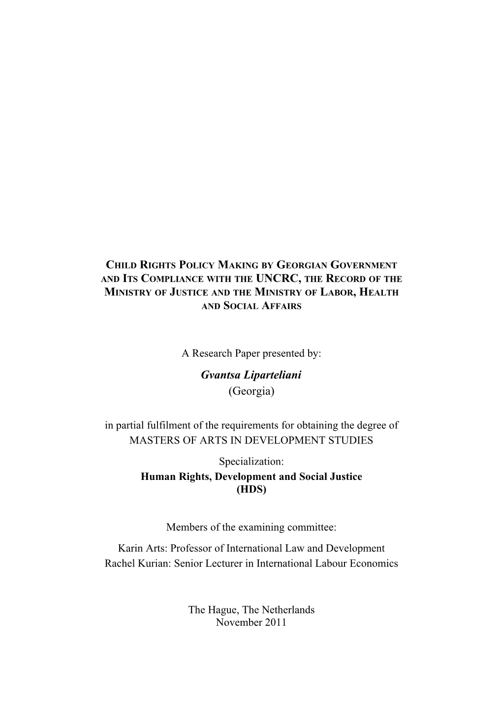 Child Rights Policy Making by Georgian Government and Its Compliance with the UNCRC, The