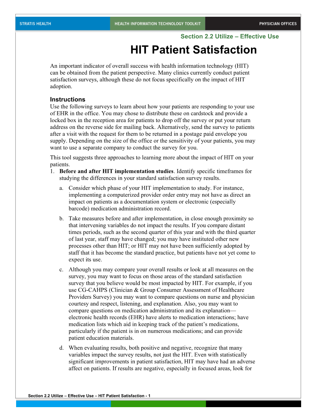 HIT Patient Satisfaction