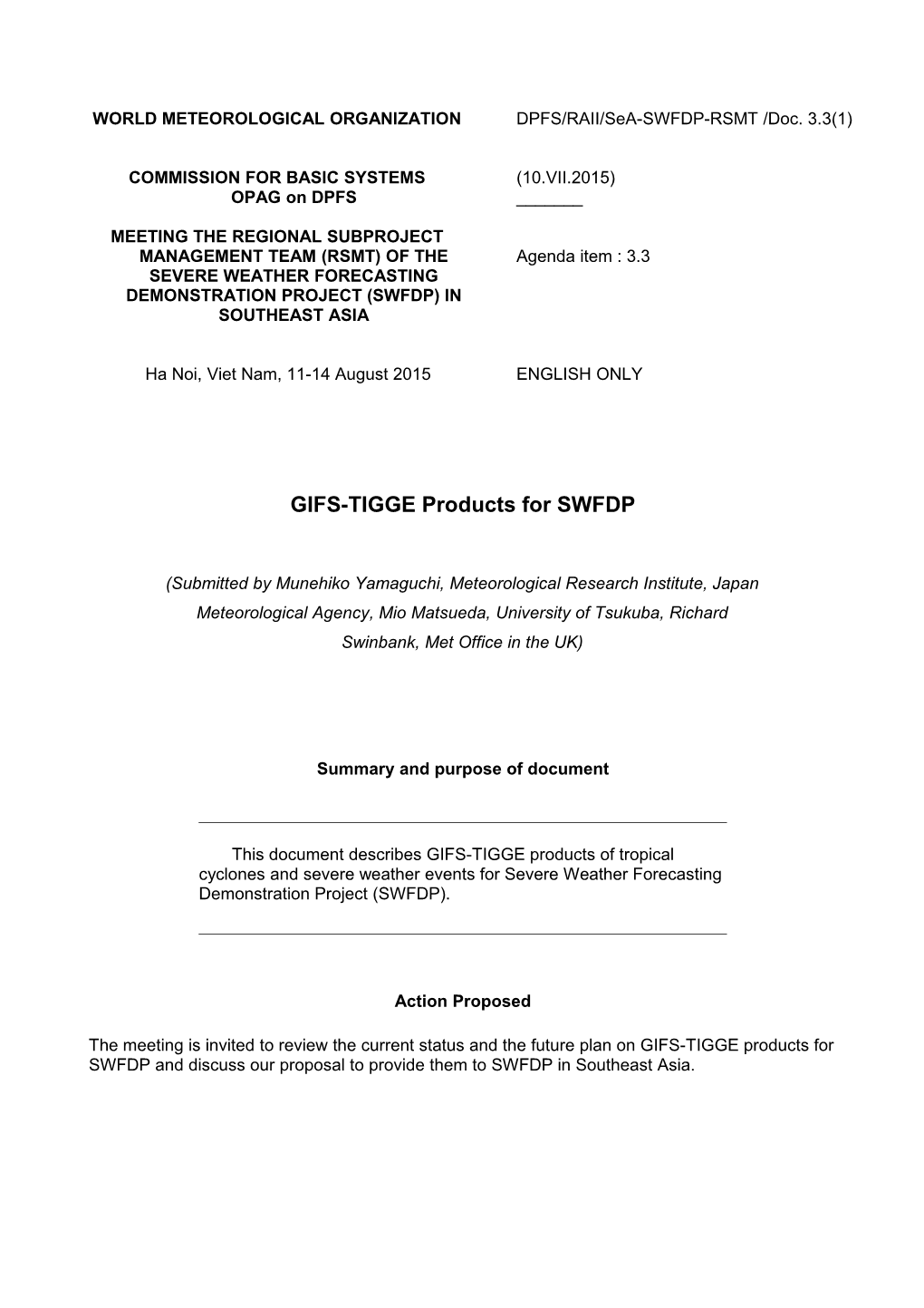 DPFS/RAII/Sea-SWFDP-RSMT/Doc. 3.3(1), P. 1