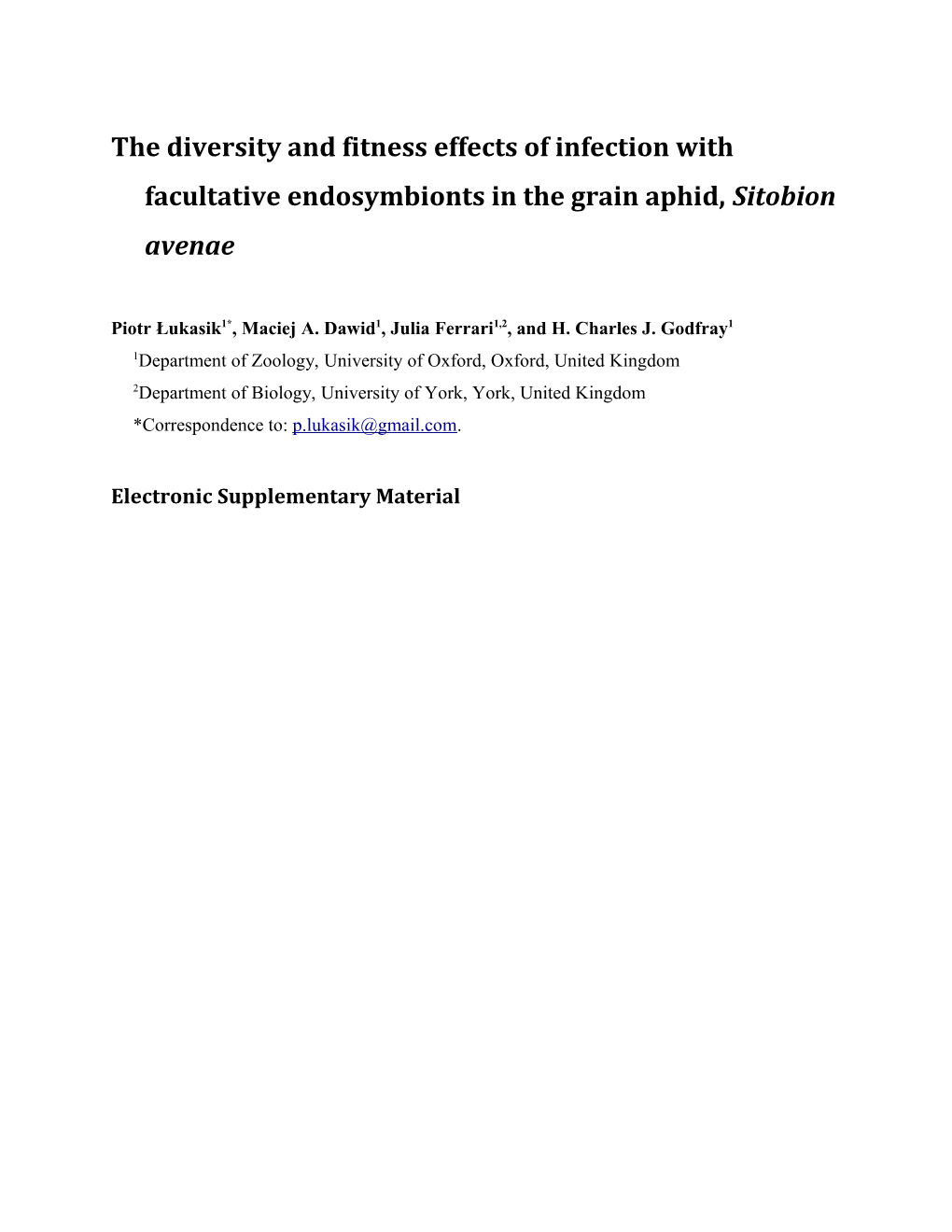 The Diversity and Fitness Effects of Infection with Facultative Endosymbionts in the Grain