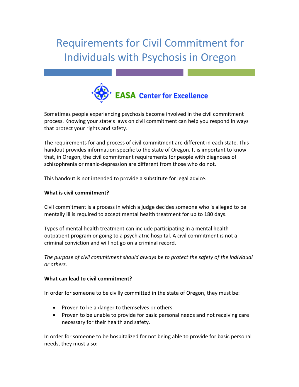 Requirements for Civil Commitment for Individuals with Psychosis in Oregon