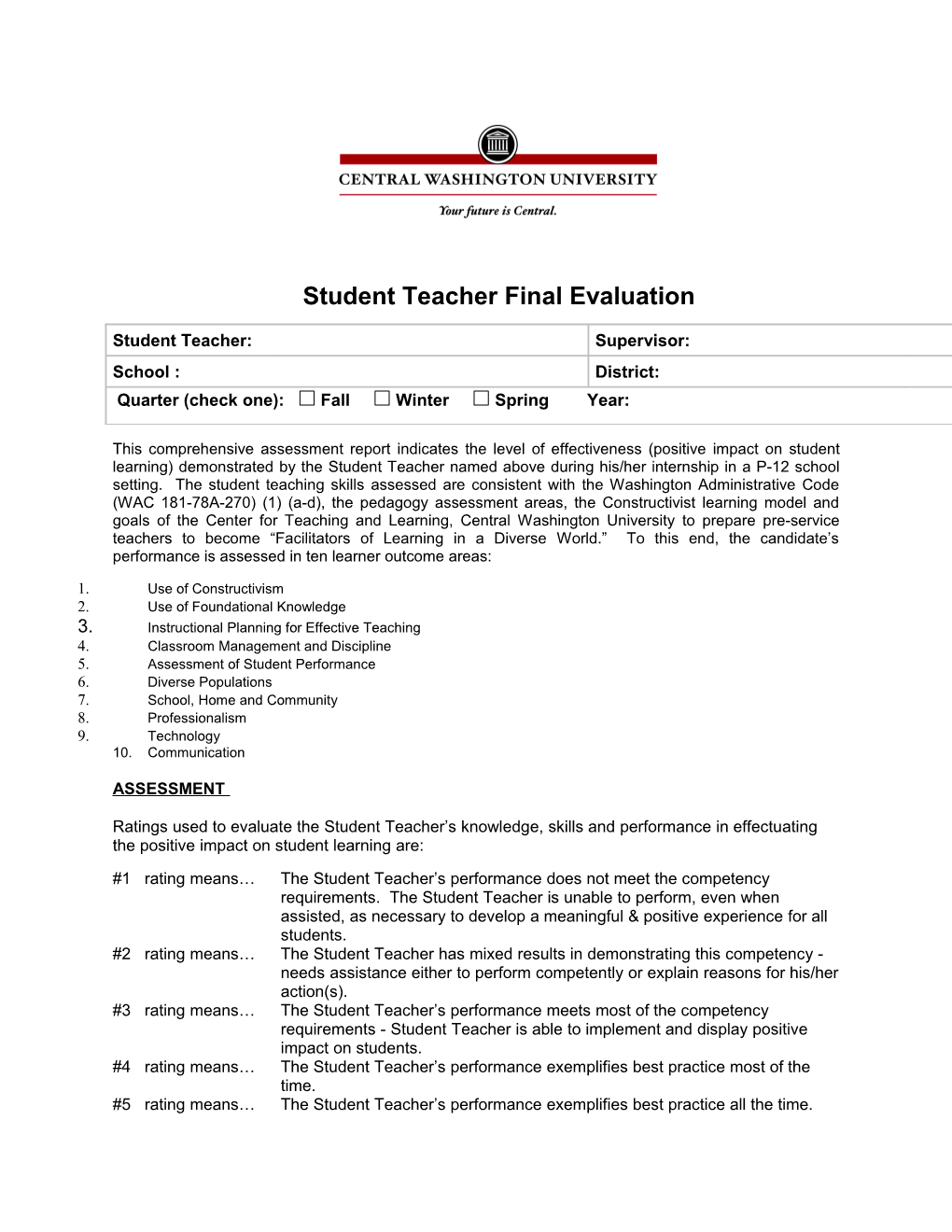 Student Teacher Final Evaluation