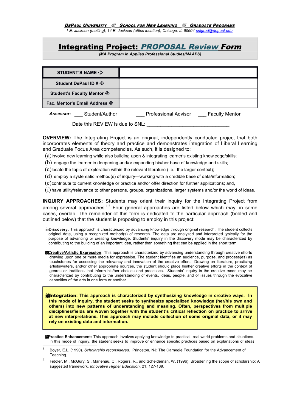 Integrating Project Proposal Integration