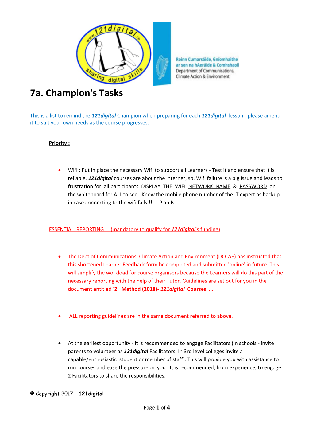 7A. Champion's Tasks