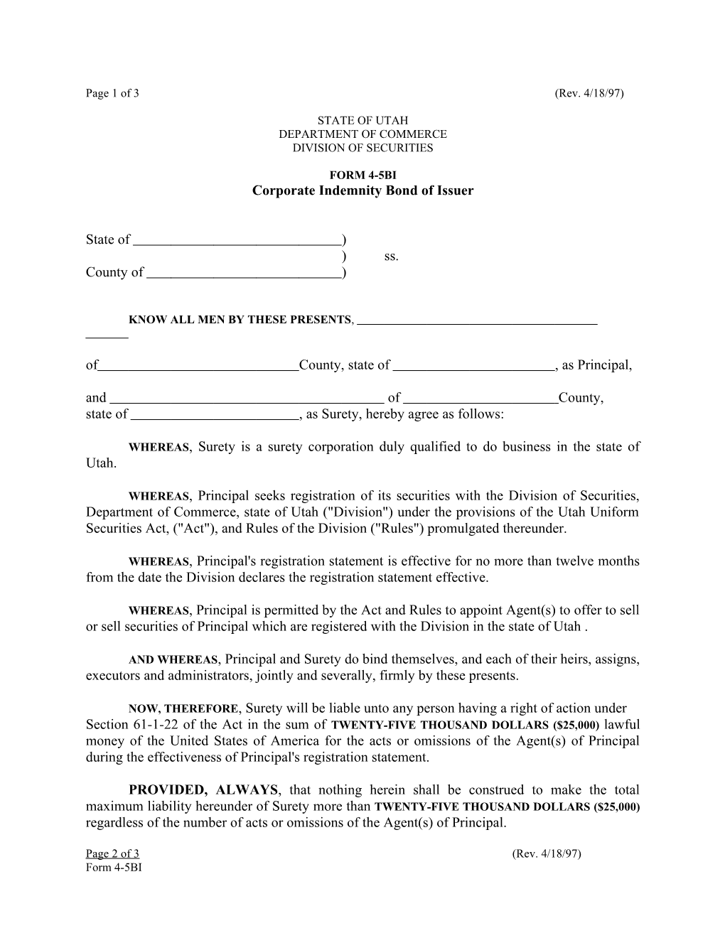 Corporate Indemnity Bond of Issuer