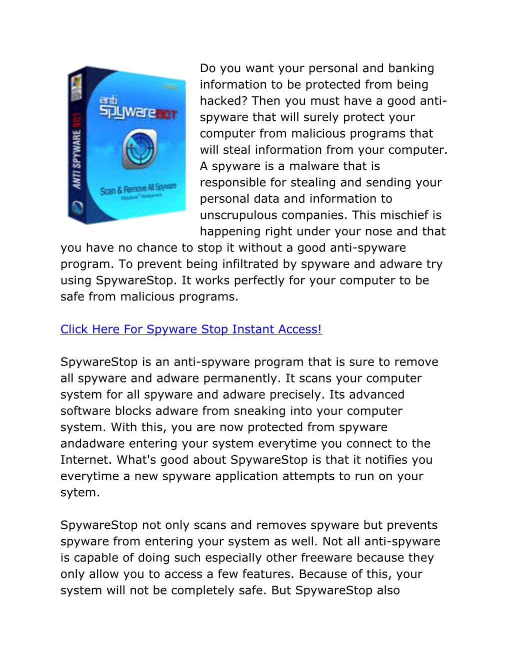 Click Here for Spyware Stop Instant Access!