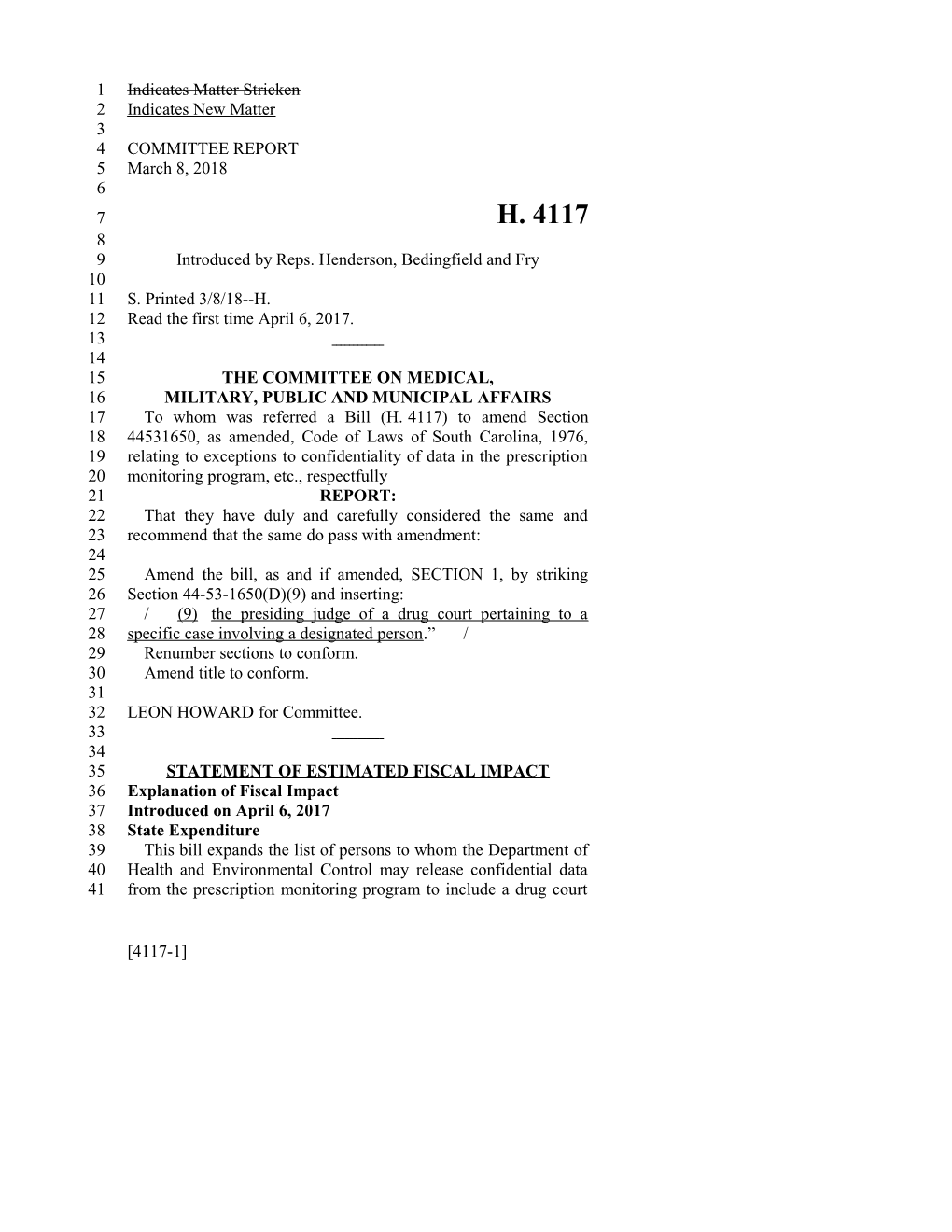 2017-2018 Bill 4117 Text of Previous Version (Mar. 8, 2018) - South Carolina Legislature Online