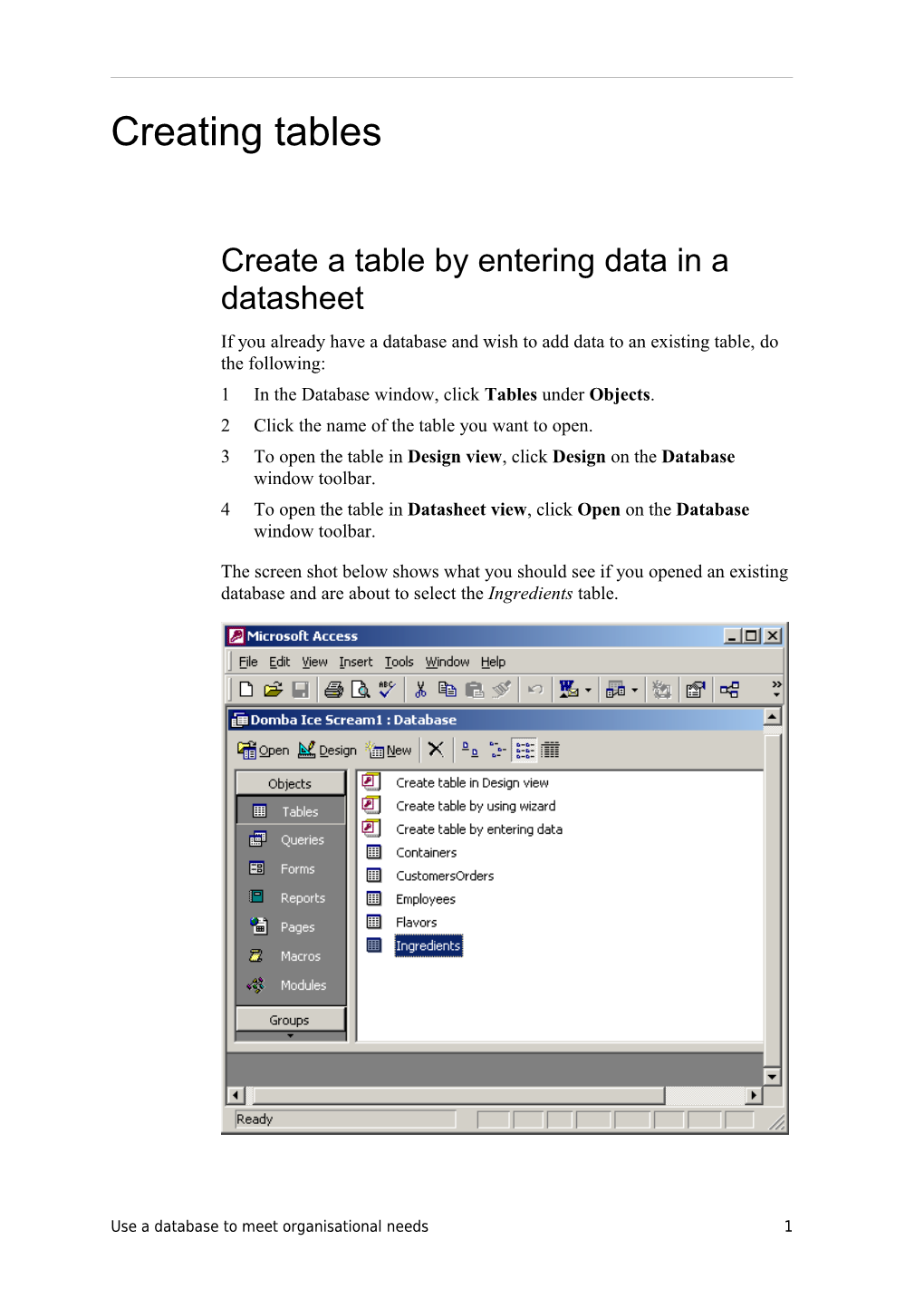 Create a Table by Entering Data in a Datasheet
