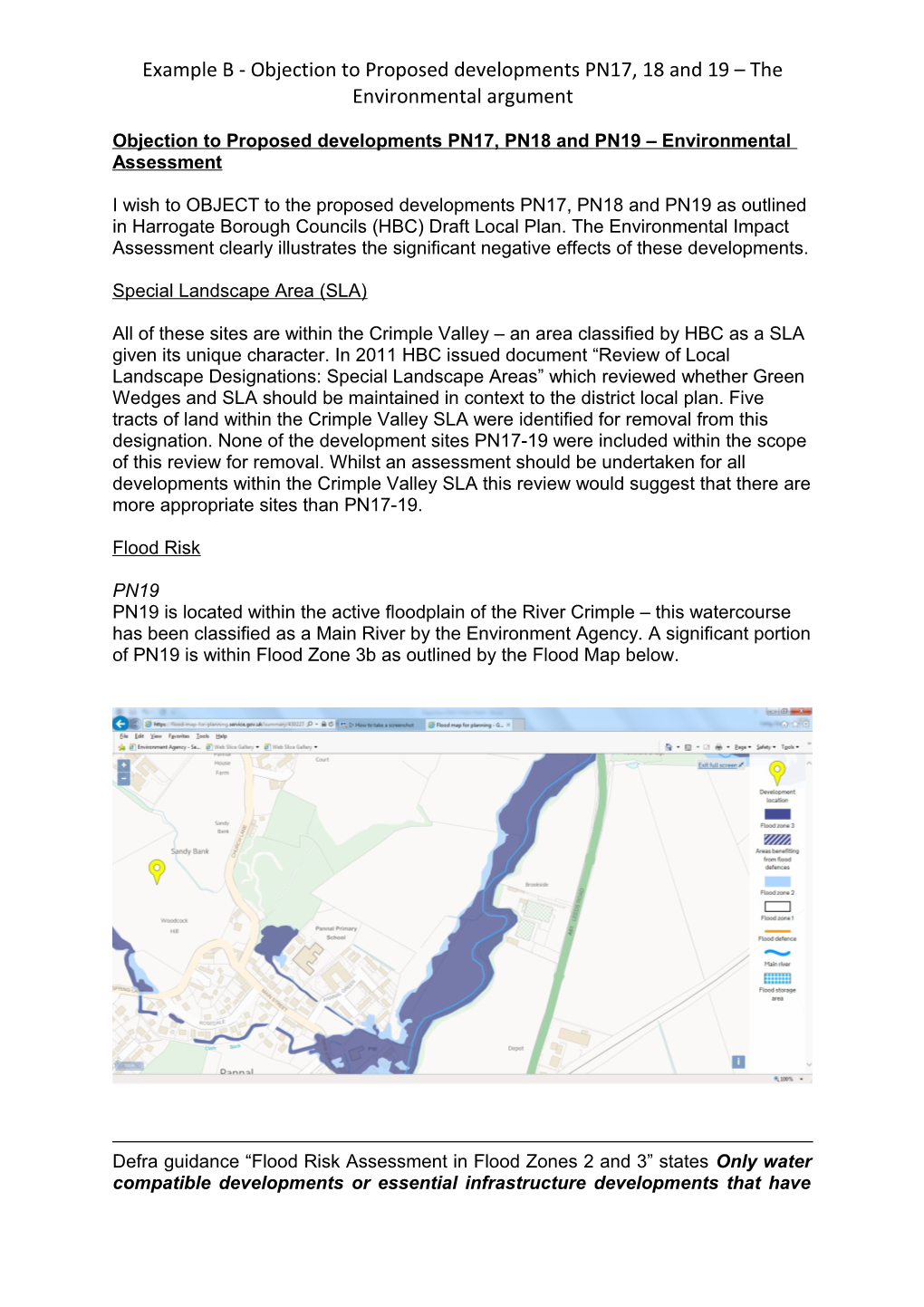 Example B - Objection to Proposed Developments PN17, 18 and 19 the Environmental Argument