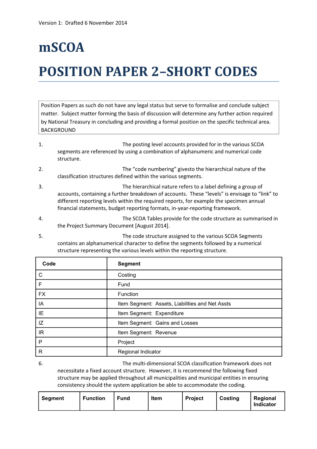Position Paper 2 Short Codes