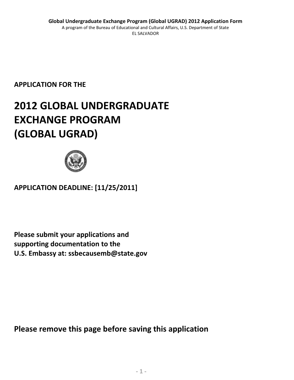 Global Undergraduate Exchange Program (Global UGRAD) 2012 Application Form