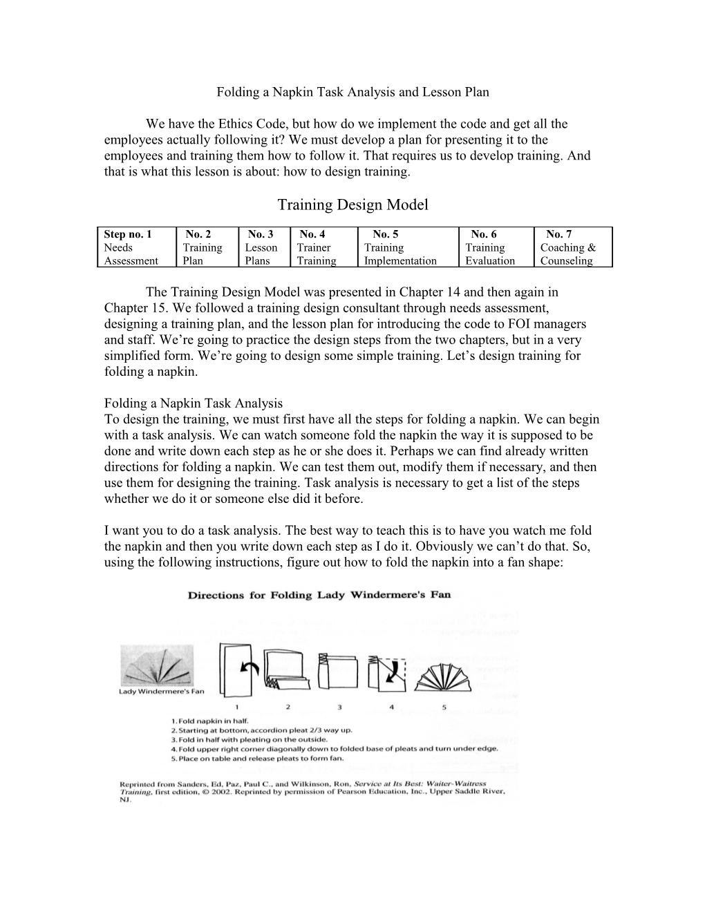 Folding a Napkin Task Analysis and Lesson Plan