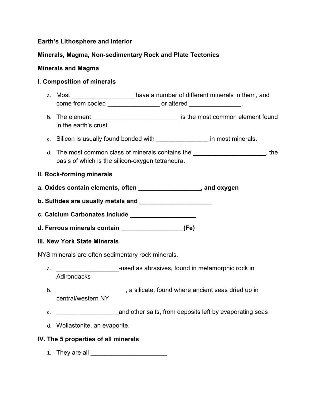 Minerals, Magma, Non-Sedimentary Rock and Plate Tectonics