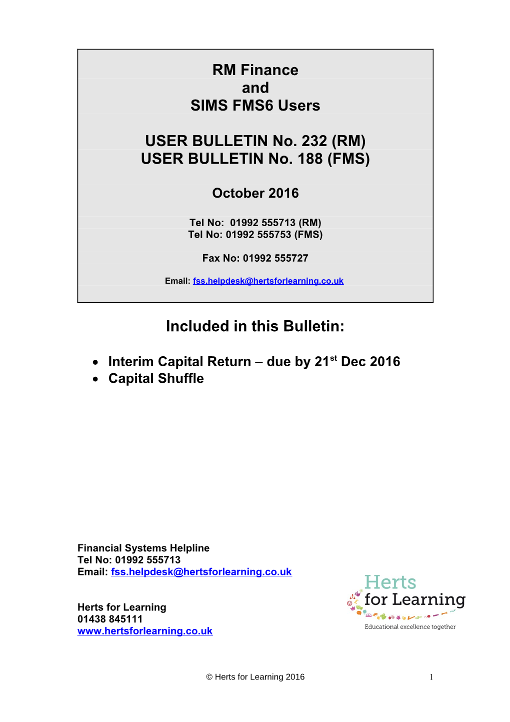 USER BULLETIN No. 232 (RM)