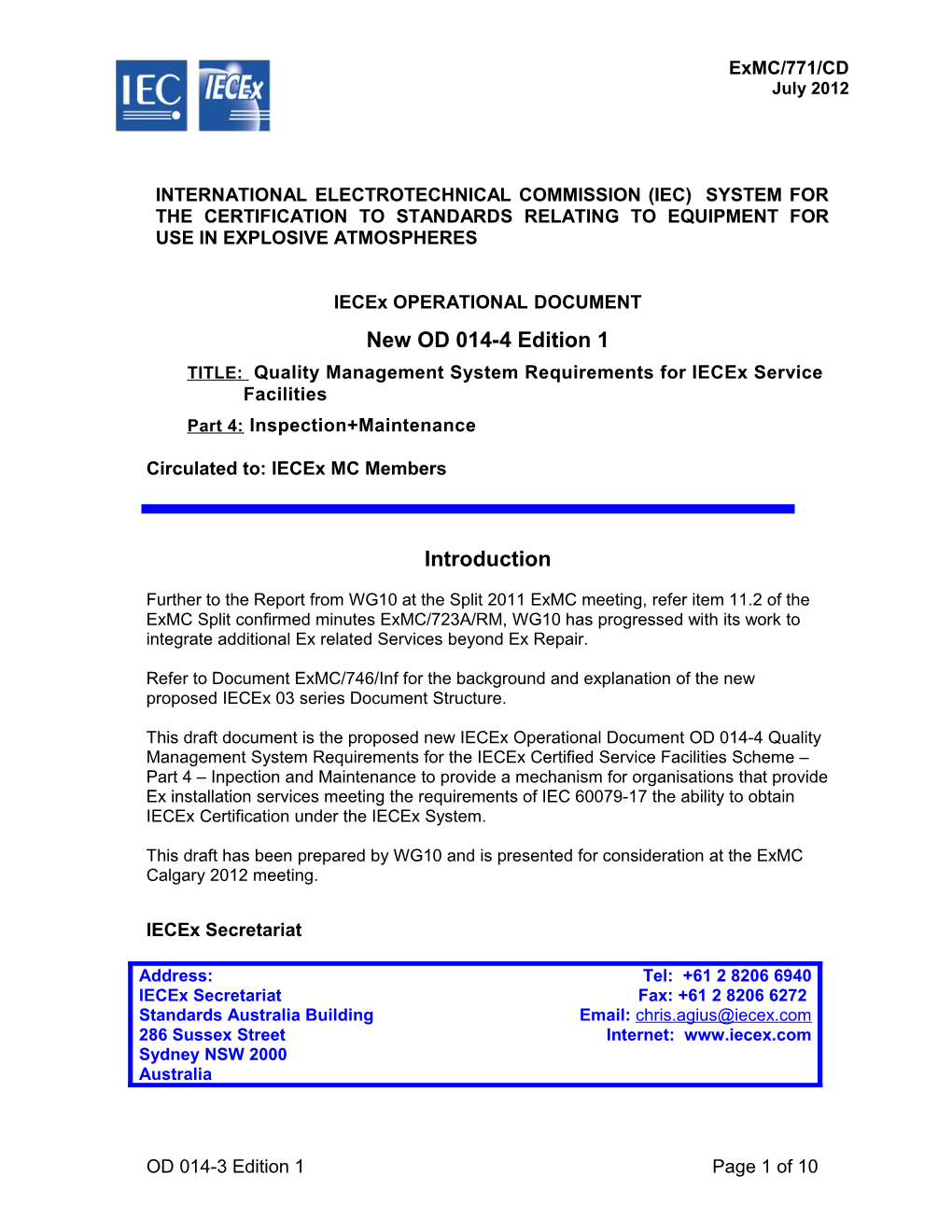 TITLE: Quality Management System Requirements for Iecex Service Facilities