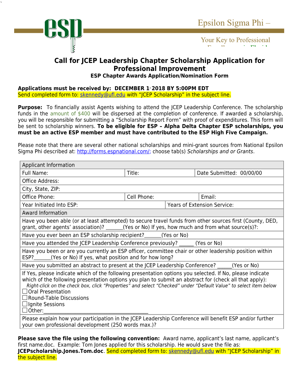 Call for JCEP Leadership Chapter Scholarship Application for Professional Improvement