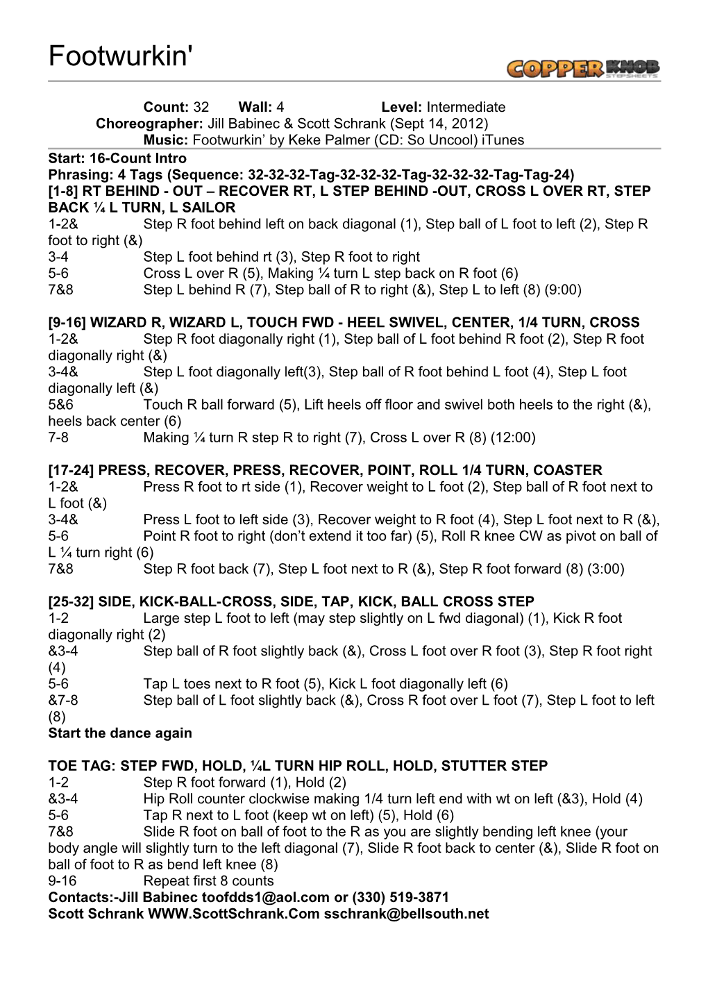 Copperknob - Linedance Stepsheets - Footwurkin'