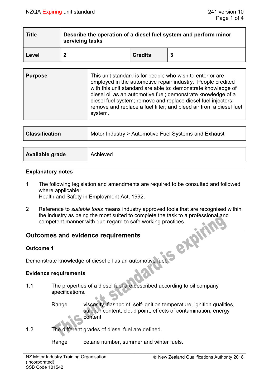 241 Describe the Operation of a Diesel Fuel System and Perform Minor Servicing Tasks