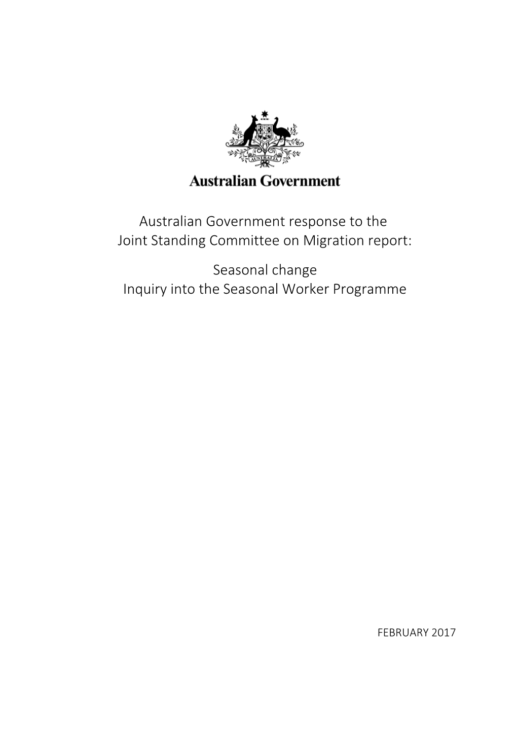 Australian Government Response to the Joint Standing Committee on Migration Report