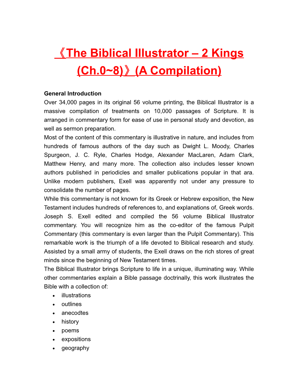 The Biblical Illustrator 2 Kings (Ch.0 8) (A Compilation)