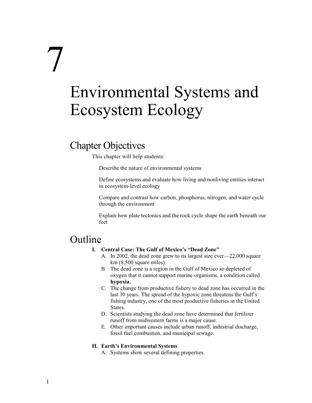 Environmental Systems and Ecosystem Ecology