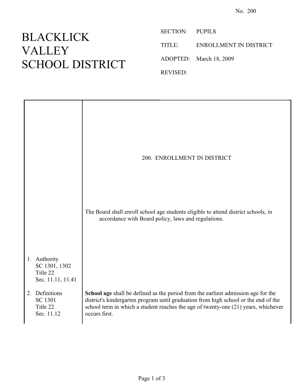 200. Enrollment in District