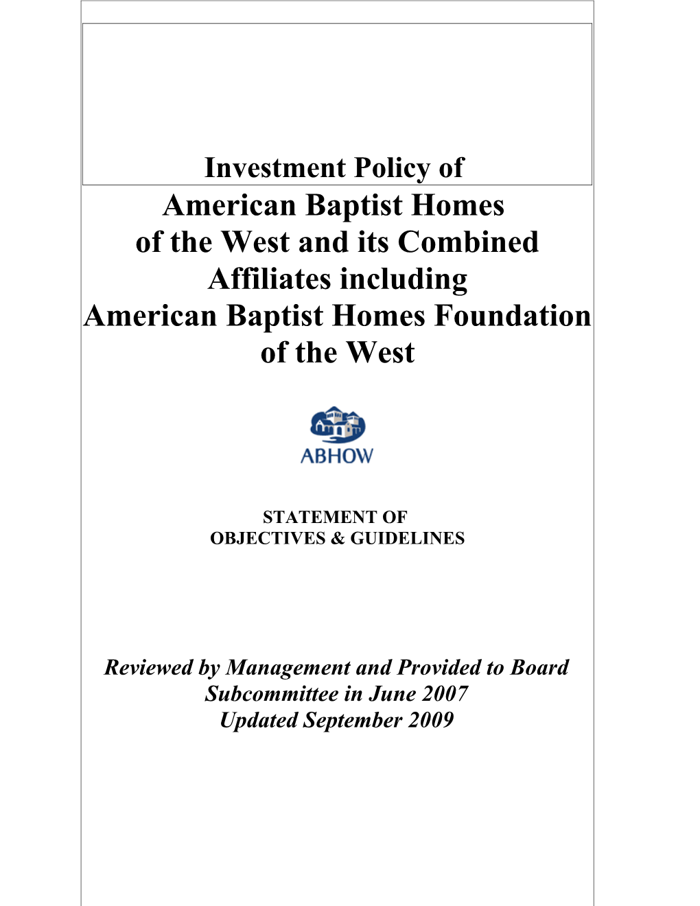 ABC Philanthropic Society - Sample Foundation Investment Policy