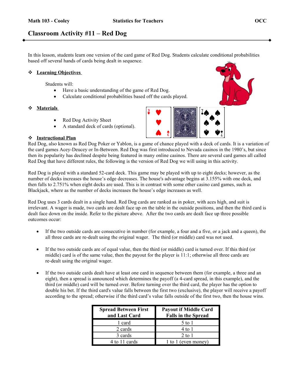 Math 103 - Classroom Activity #11