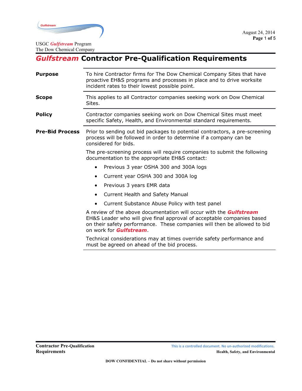 Gulfstreamcontractor Pre-Qualification Requirements