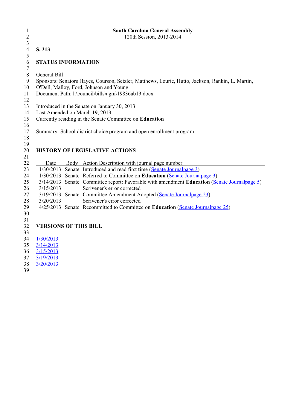 2013-2014 Bill 313: School District Choice Program and Open Enrollment Program - South