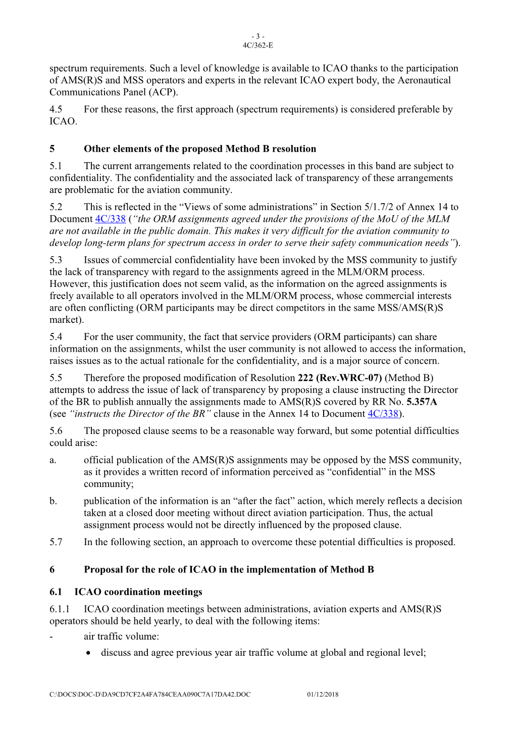 Potential Role of Icao in the Coordination of Ams(R)S Spectrum Requirements Under Resolution