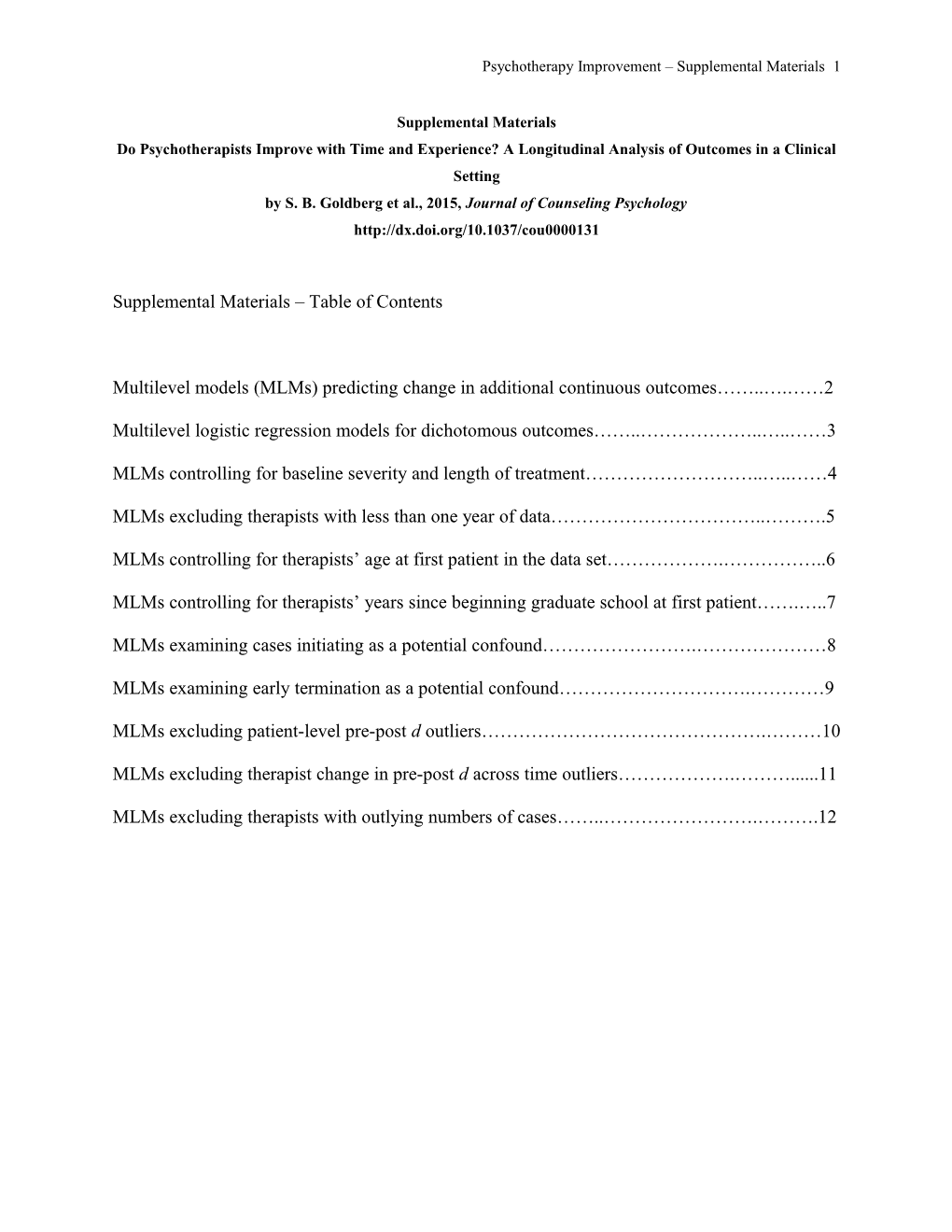 Supplemental Materials Table of Contents