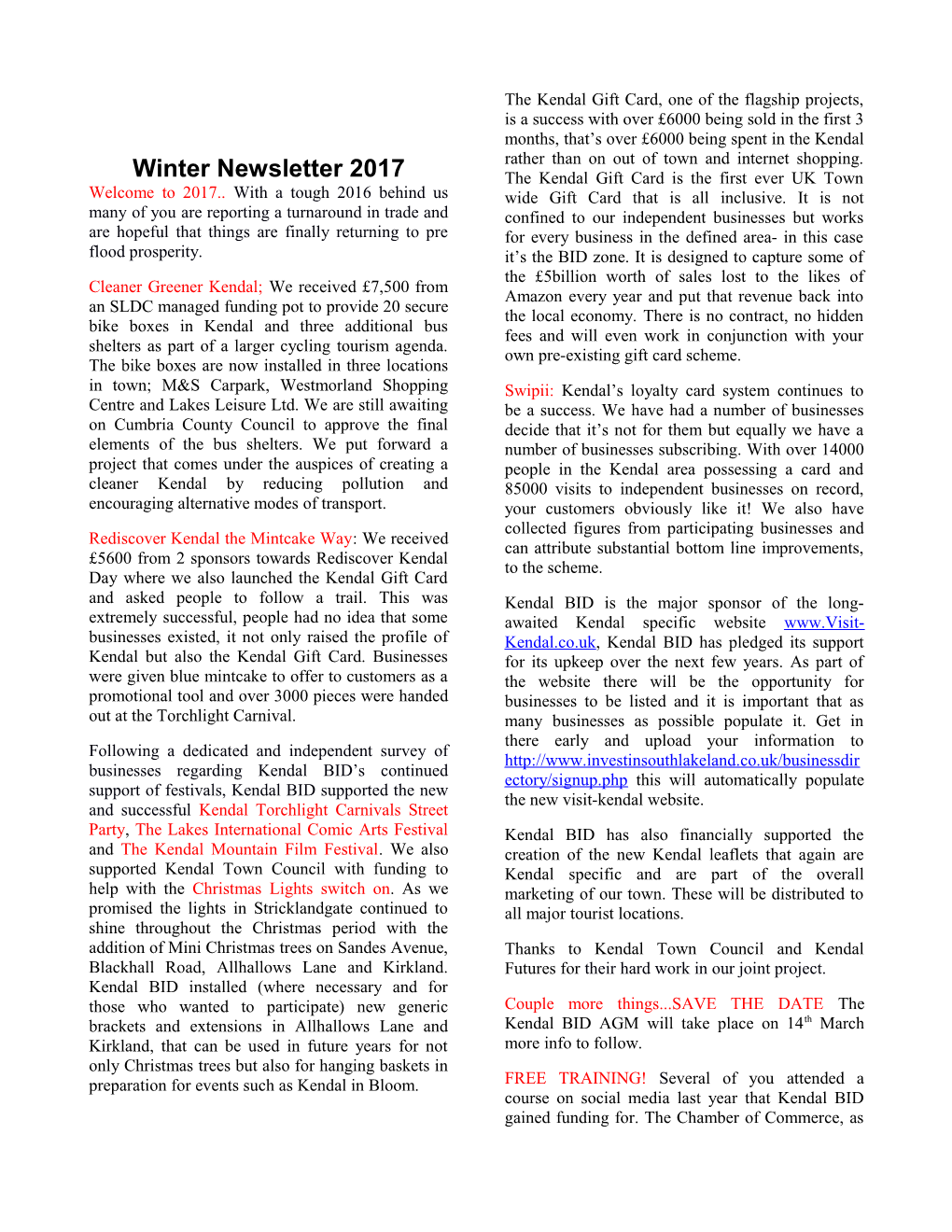 Winter Newsletter 2017
