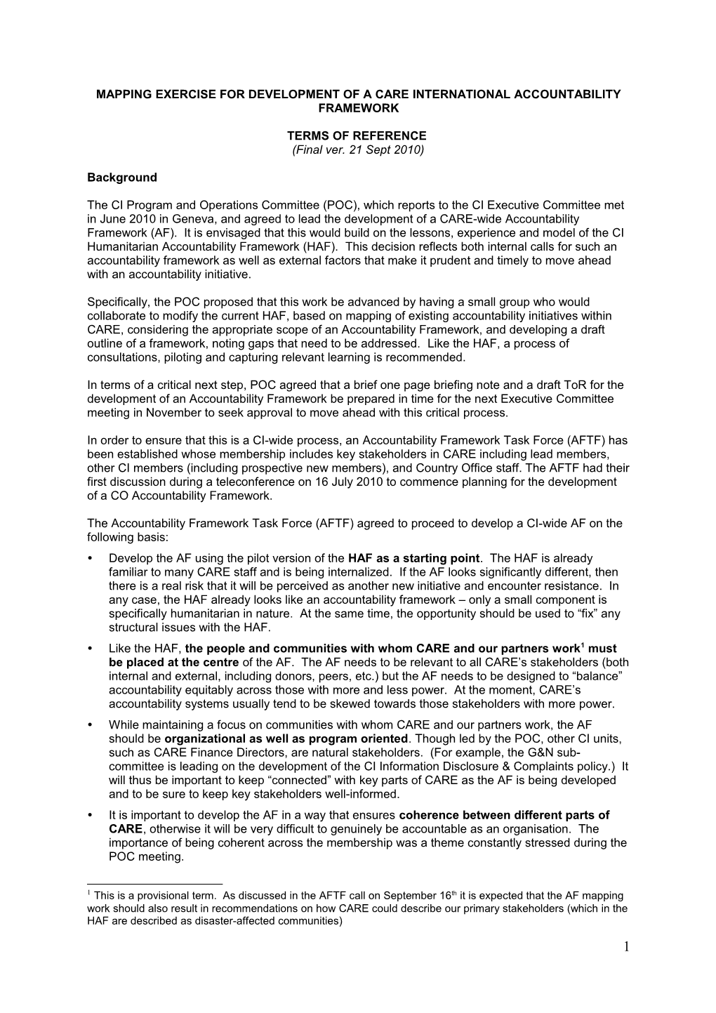 Care International Development of Accountability Framework