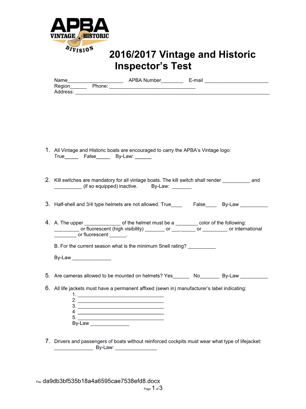 2016/2017 Vintage and Historic Inspector S Test