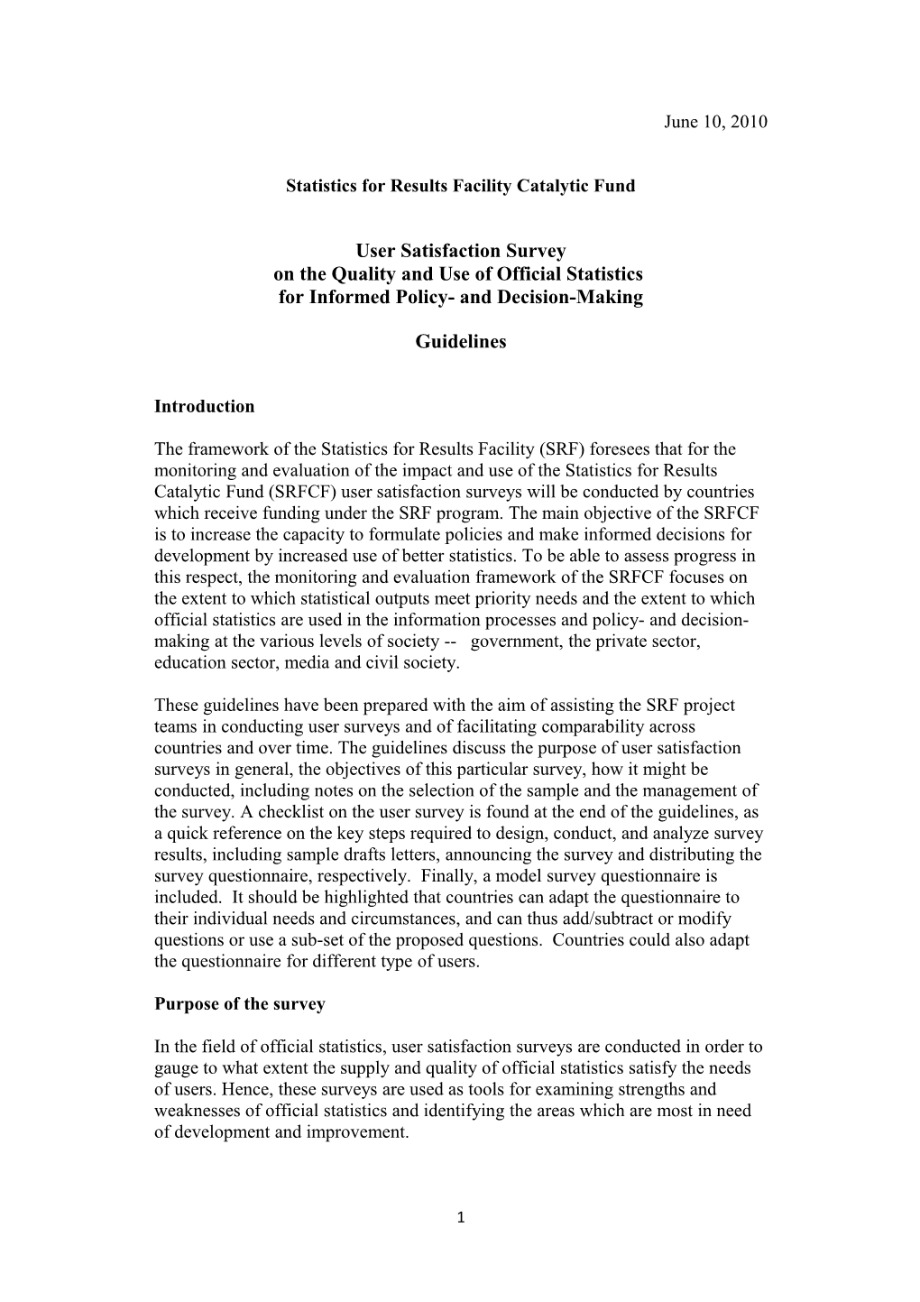 Statistics for Results Facility Catalytic Fund