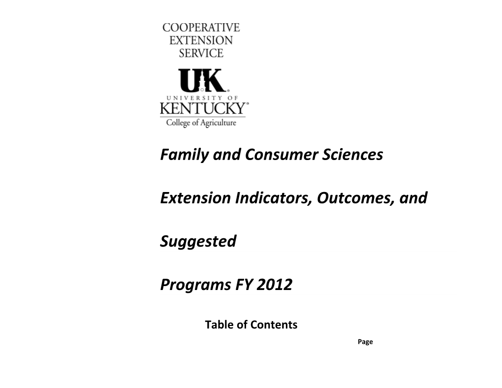 FCS Extension Indicators, Outcomes, and Suggested Programs FY 2012