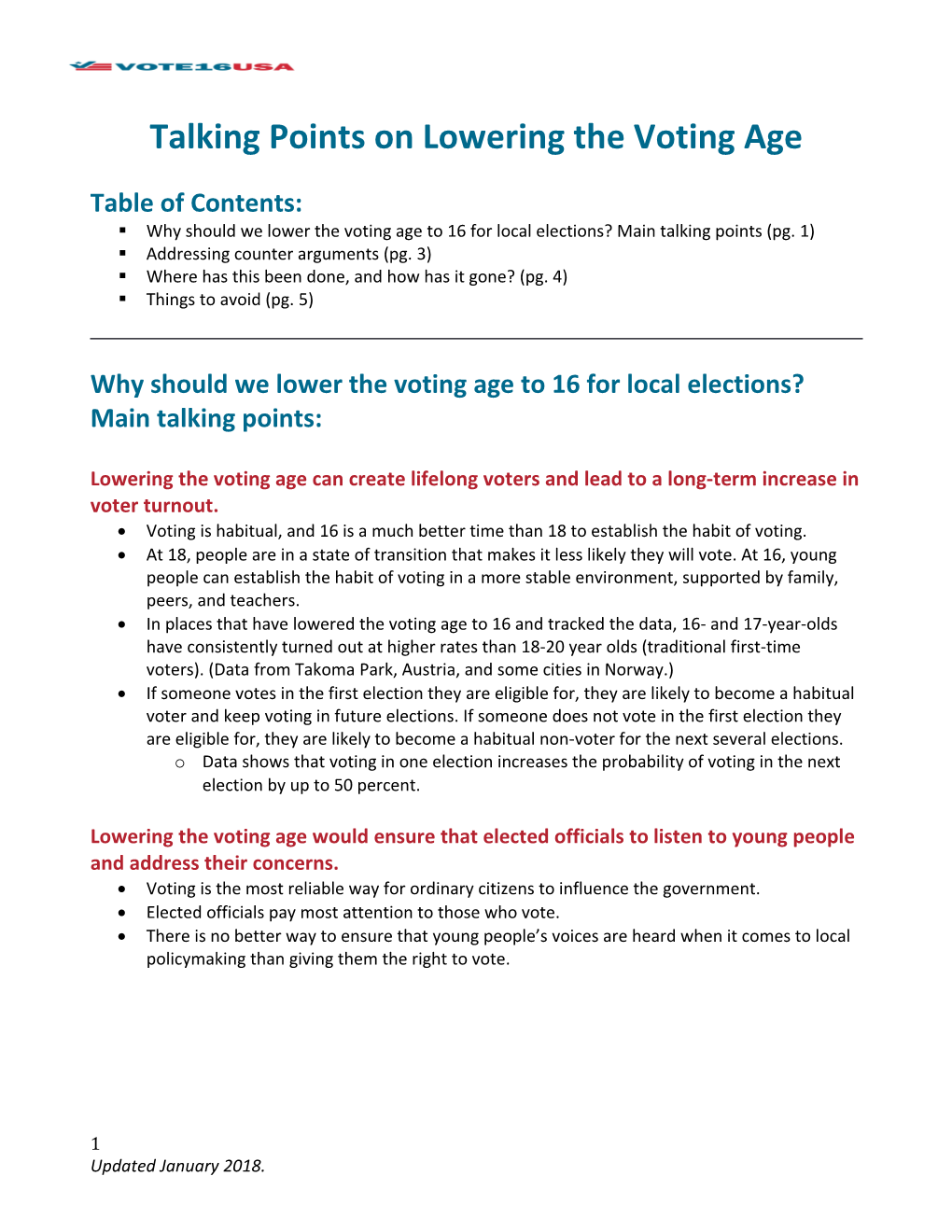Talking Points on Lowering the Voting Age