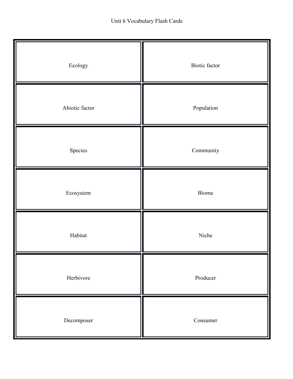 Unit 6 Vocabulary Flash Cards