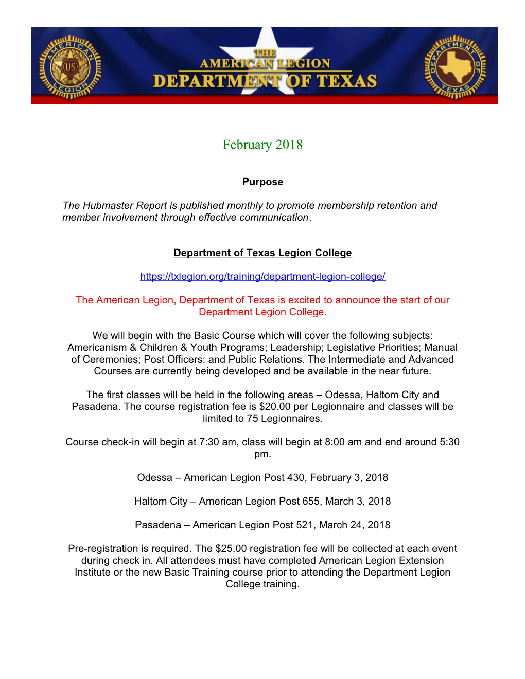 Department of Texas Legion College
